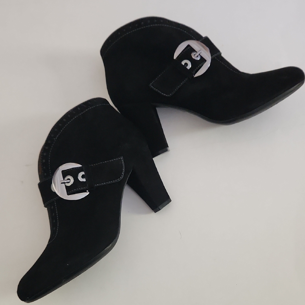 Elegant GEOX Respira High Heel Pump Suede Rockabilly Black Ankle Boots